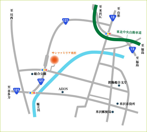 サンファミリア米沢の地図